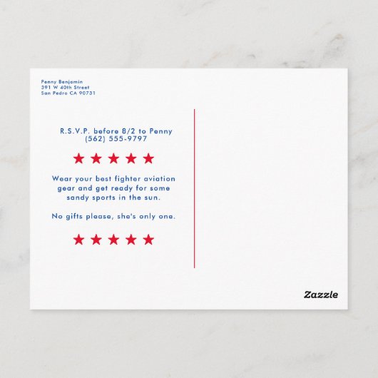 レッドトップワンファイターパイロットをテーマにした第1誕生日 ポストカード (裏面)