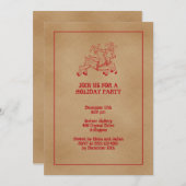 レッドトナカイの古いファッションクリスマスパーティー 招待状 (正面/裏面)