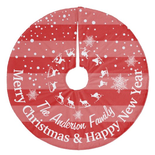 レッドトナカイの森のクリスマスパーソナライズされた フリース ツリースカート (正面)
