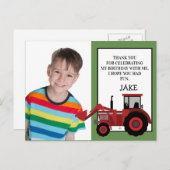 レッドトラクターグリーン誕生日写真ありがとう ポストカード (正面/裏面)