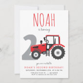 レッドトラクターセカンド誕生日招待状 招待状 (正面)