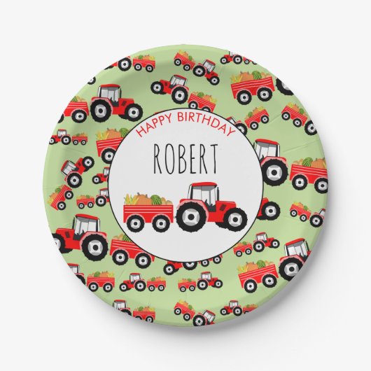 レッドトラクタートラックファームプロデュース誕生日 ペーパープレート (正面)