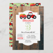 レッドトラクタートラックファームプロデュース誕生日 招待状 (正面/裏面)