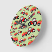 レッドトラクタートラックファームプロデュース ラウンド壁時計 (傾斜)