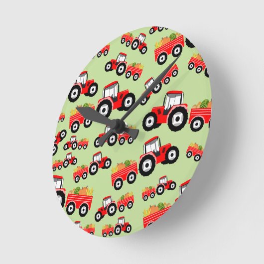 レッドトラクタートラックファームプロデュース ラウンド壁時計 (傾斜)