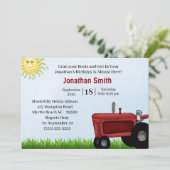 レッドトラクターバースデーパーティーの招待 招待状 (スタンド正面)