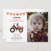 レッドトラクターバースデーパーティー招待状と写真 招待状 (正面/裏面)