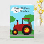 レッドトラクターパーソナライズされた孫誕生日 カード (黄色い花)