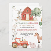 レッドトラクターファームアニマルズオインクバモー誕生日 招待状 (正面/裏面)