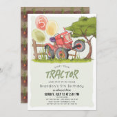 レッドトラクターファームボーイ子供の誕生日 招待状 (正面/裏面)