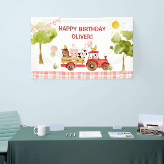 レッドトラクターファーム動物の誕生日パーティー 横断幕 (トレードショー)