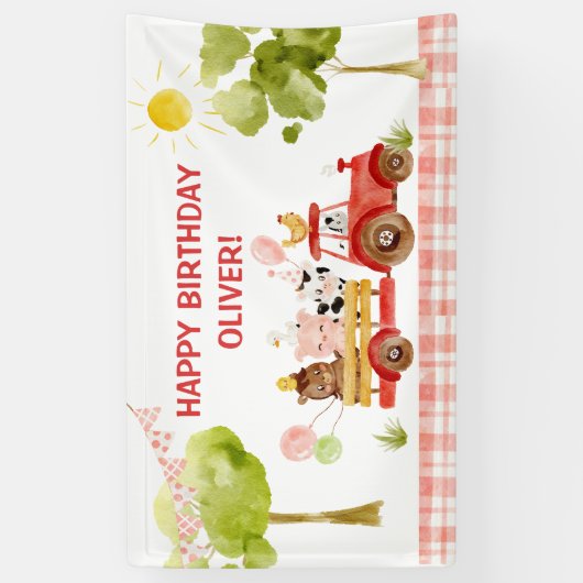 レッドトラクターファーム動物の誕生日パーティー 横断幕 (縦)