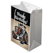 レッドトラクターファーム機器誕生日ヴィンテージ ミディアムペーパーバッグ (正面アングル)