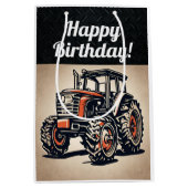 レッドトラクターファーム機器誕生日ヴィンテージ ミディアムペーパーバッグ (正面)
