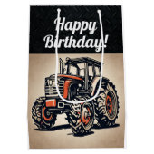 レッドトラクターファーム機器誕生日ヴィンテージ ミディアムペーパーバッグ (裏面)