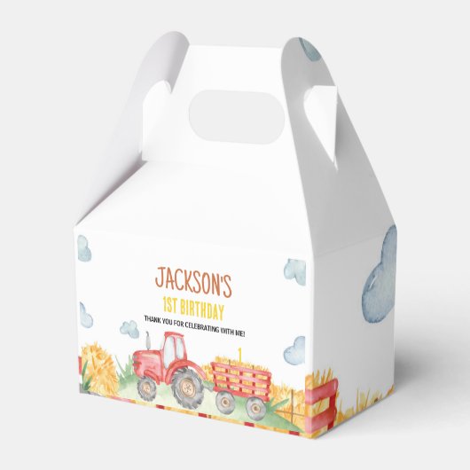 レッドトラクターファーム誕生日パーティーの好意ボックス フェイバーボックス (正面サイド)