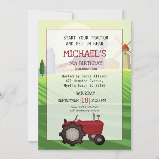 レッドトラクターファーム5thバースデーパーティー 招待状 (正面)