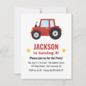 レッドトラクターボーイズバースデーパーティー 招待状 (正面)