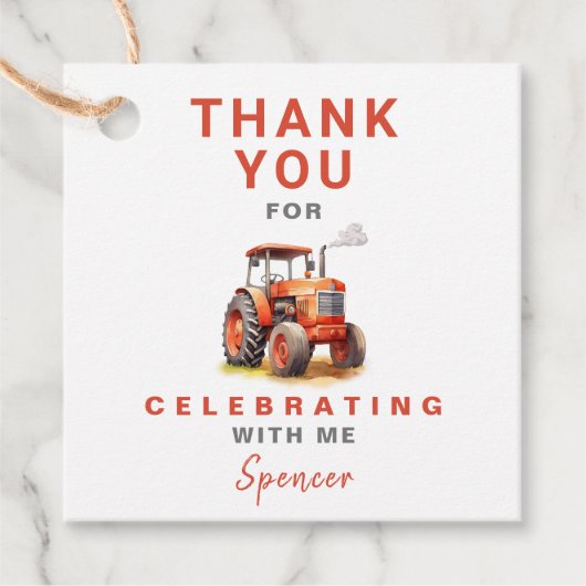 レッドトラクター誕生日スクエアビーフギフトラベル フェイバータグ (正面)