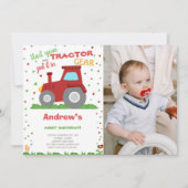 レッドトラクター誕生日招待状と写真 招待状 (正面)