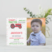 レッドトラクター誕生日招待状と写真 招待状 (スタンド正面)