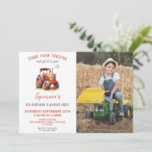 レッドトラクター誕生日招待状と写真 招待状 (スタンド正面)