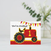 レッドトラクター1stバースデーハガキ招待状 インビテーションポストカード (スタンド正面)