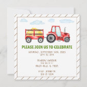 レッドトラクター1st男の子の誕生日スクエアへの招待 招待状 (裏面)