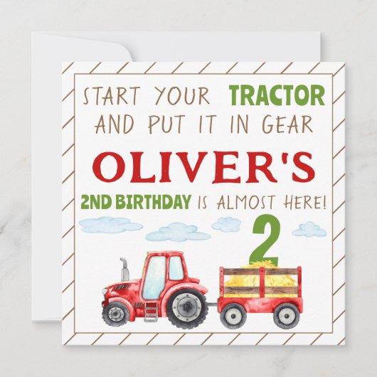 レッドトラクター1st男の子の誕生日スクエアへの招待 招待状 (正面)