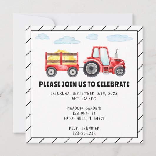 レッドトラクター2ndバースデーボーイパーティの招待状 招待状 (裏面)