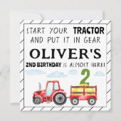レッドトラクター2ndバースデーボーイパーティの招待状 招待状 (正面)