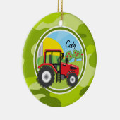 レッドトラクター;明るい緑の迷彩柄、迷彩画 セラミックオーナメント (右)