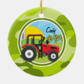 レッドトラクター;明るい緑の迷彩柄、迷彩画 セラミックオーナメント (裏面)