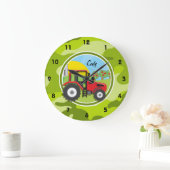 レッドトラクター;明るい緑の迷彩柄、迷彩画 ラージ壁時計 (ホーム)