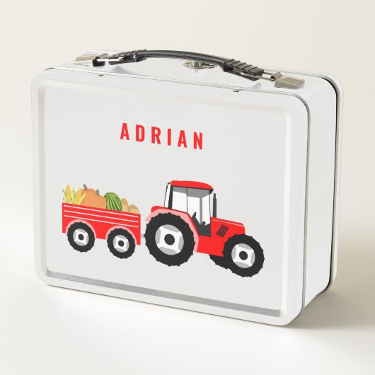 レッドトラクパーソナライズされたトラックファームスクール メタルランチボックス (裏面)