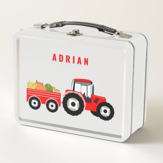 レッドトラクパーソナライズされたトラックファームスクール メタルランチボックス (正面)