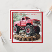 レッドトラックお誕生日ケーキブラックタイヤロック カード (正面/裏面インサイチュ)