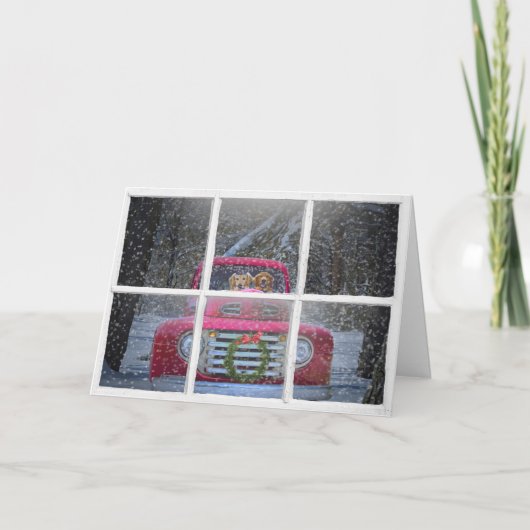 レッドトラックのクリスマスゴールデンレトリバー シーズンカード (正面)