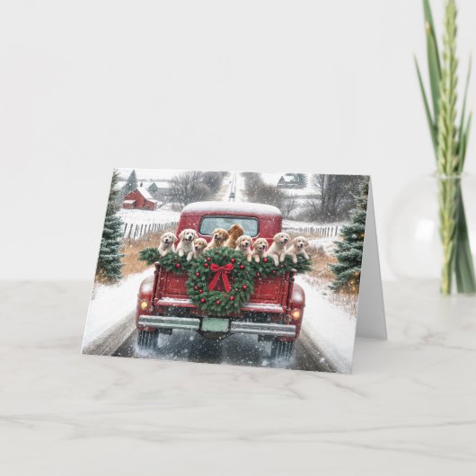 レッドトラックのクリスマスゴールデンレトリバー シーズンカード (正面)