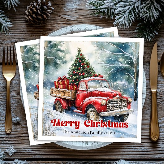 レッドトラックのクリスマスシーン　素朴なテーブル