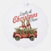 レッドトラックのクリスマス応援ウサギの積み荷 オーナメントカード (正面)
