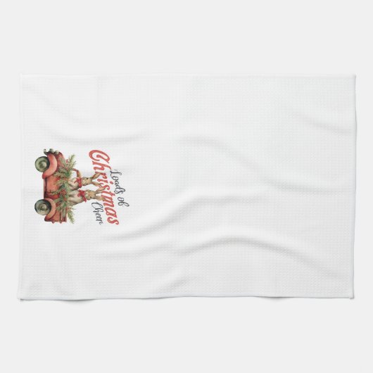 レッドトラックのクリスマス応援ウサギの積み荷 キッチンタオル (横)