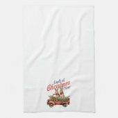 レッドトラックのクリスマス応援ウサギの積み荷 キッチンタオル (縦)
