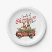 レッドトラックのクリスマス応援ウサギの積み荷 ペーパープレート (正面)