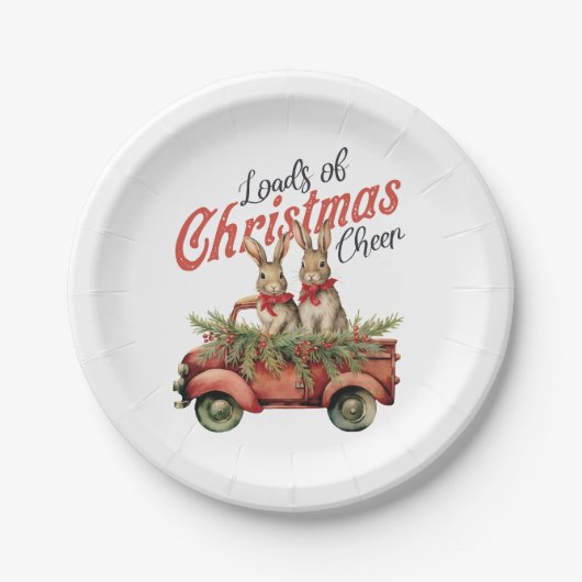 レッドトラックのクリスマス応援ウサギの積み荷 ペーパープレート (正面)