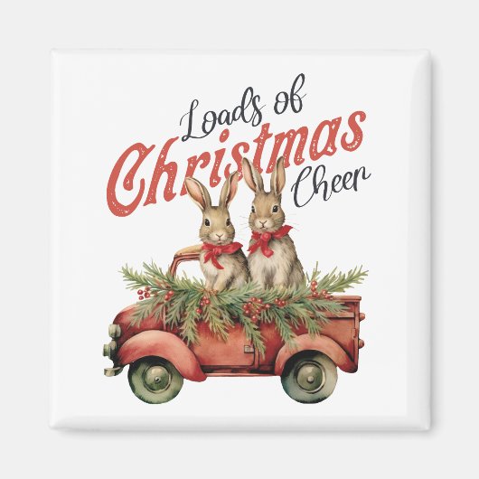 レッドトラックのクリスマス応援ウサギの積み荷 マグネット (正面)