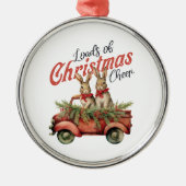 レッドトラックのクリスマス応援ウサギの積み荷 メタルオーナメント (正面)