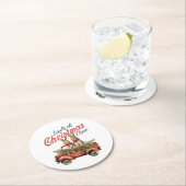 レッドトラックのクリスマス応援ウサギの積み荷 ラウンドペーパーコースター (インサイチュ)