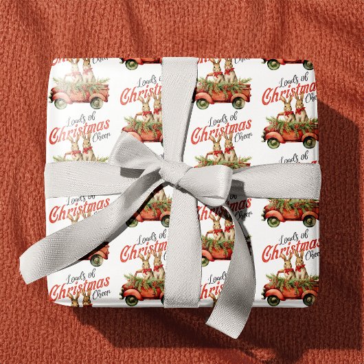 レッドトラックのクリスマス応援ウサギの積み荷 ラッピングペーパー