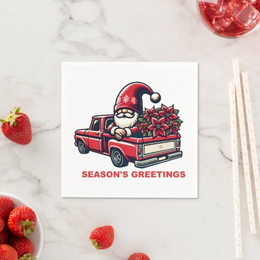 レッドトラックのシーズンのグリーティングポインセチア格言 スタンダードカクテルナプキン (インサイチュ)